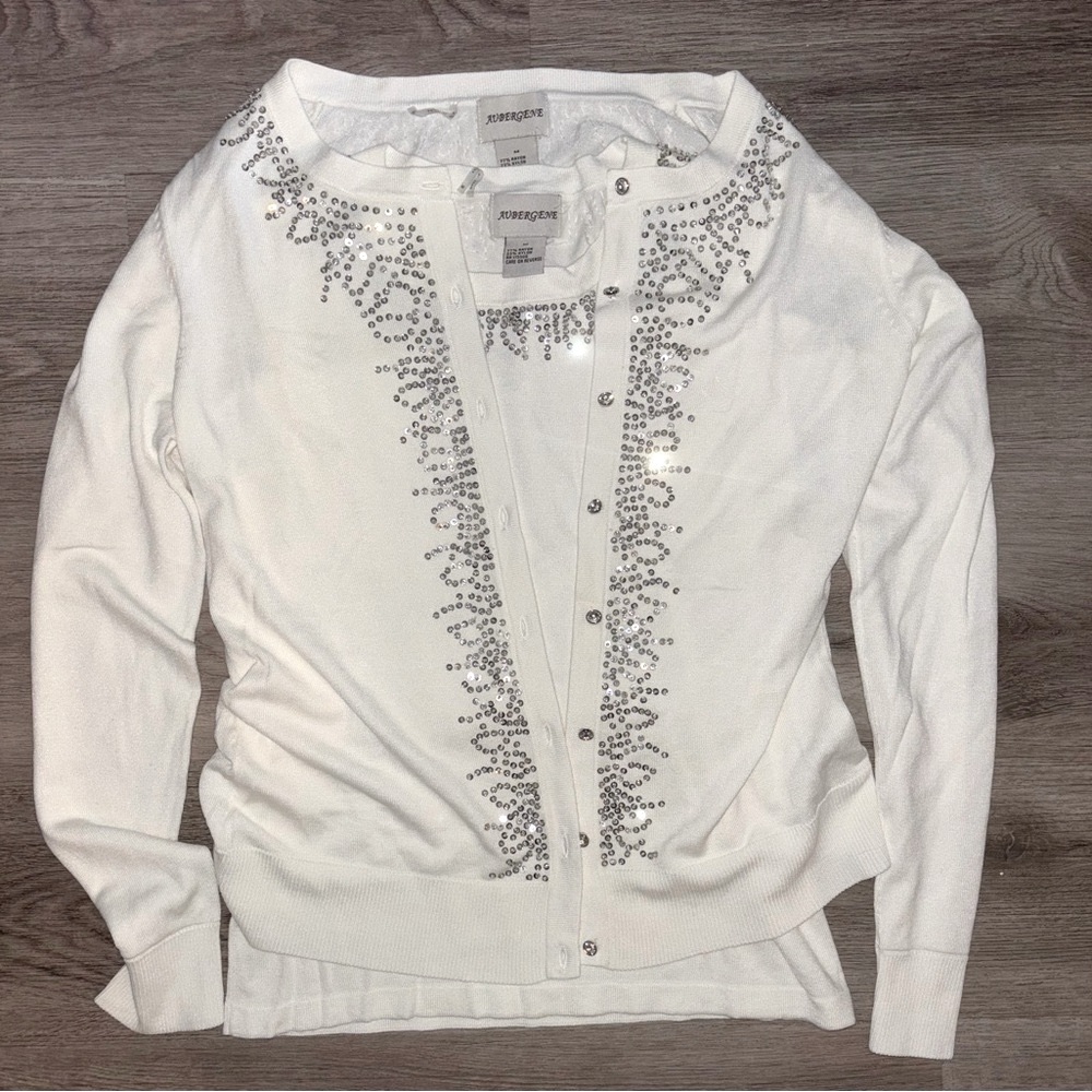Embellished 2-piece Cardigan/Shirt Set 🪩